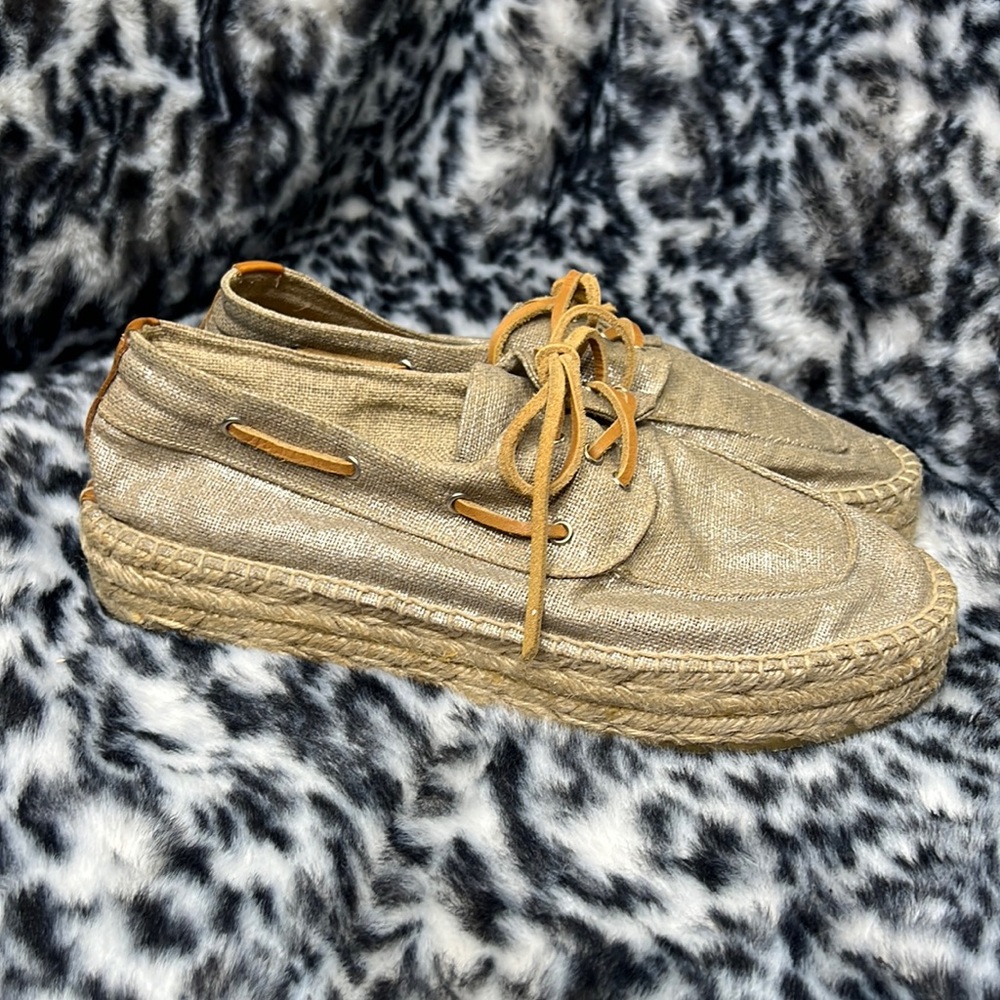 Tory Burch Natural Canvas Espadrille with Tan Leather Laces - Picture 2 of 12